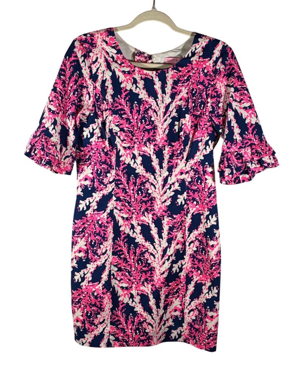 Lilly Pulitzer Fiesta Stretch Shift Dress Pink Coral Reef Print Size 6 ruffle